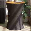 VidaXL Garden Side Table Drum Shape Black Rattan Solid Wood, Outdoor Side Table, Small Garden Table, 368296