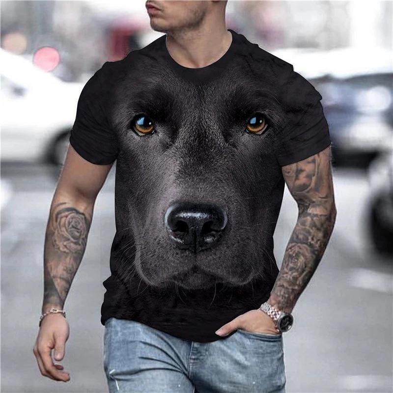 Cute Dog Print T-shirt, Summer Fashion Short-sleeved Fun 3D Animal Print T-shirt, Men's Casual Loose Harajuku Style T-shirt.