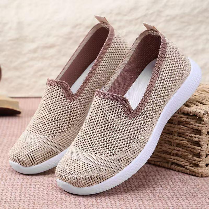Women's Spring Autumn New Mesh Casual Shoe Thick Sole Non Slip Shallow Slip On Light Round Toe Flat Sole Elderly Walking Shoes