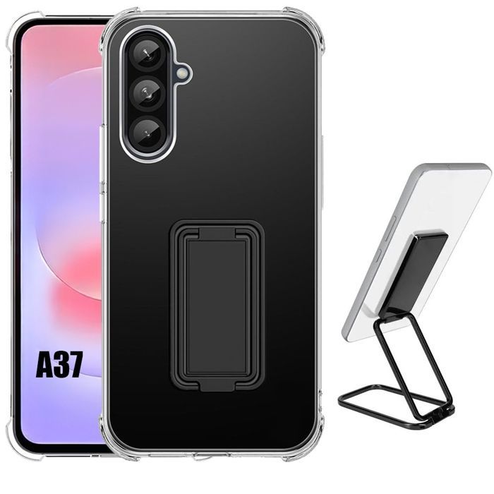 Coque pour Samsung Galaxy A37 5G, Silicone Coins Renforcés Transparent avec Support Pliable