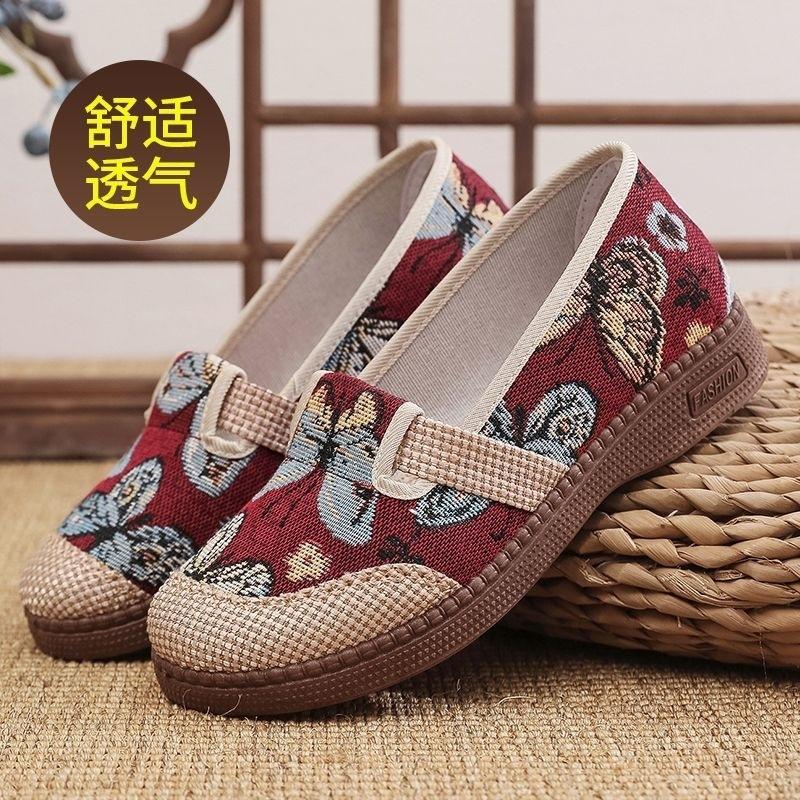 Summer Old Beijing Cloth Shoes Women's Breathable Ethnic Wind Shallow Mouth Fisherman Shoes Soft Sole Non-slip One Pedal Comfortable Mother Shoes