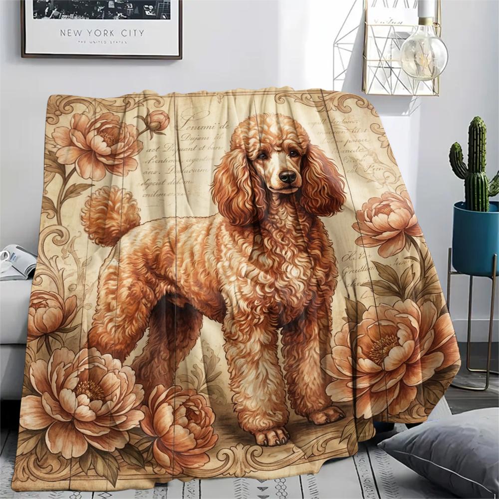 1PC Retro Pet Puppy Print Flannel Blanket, High quality All Seasons, Home Decor, Warmth and Comfort, Perfect for Christmas Gifts