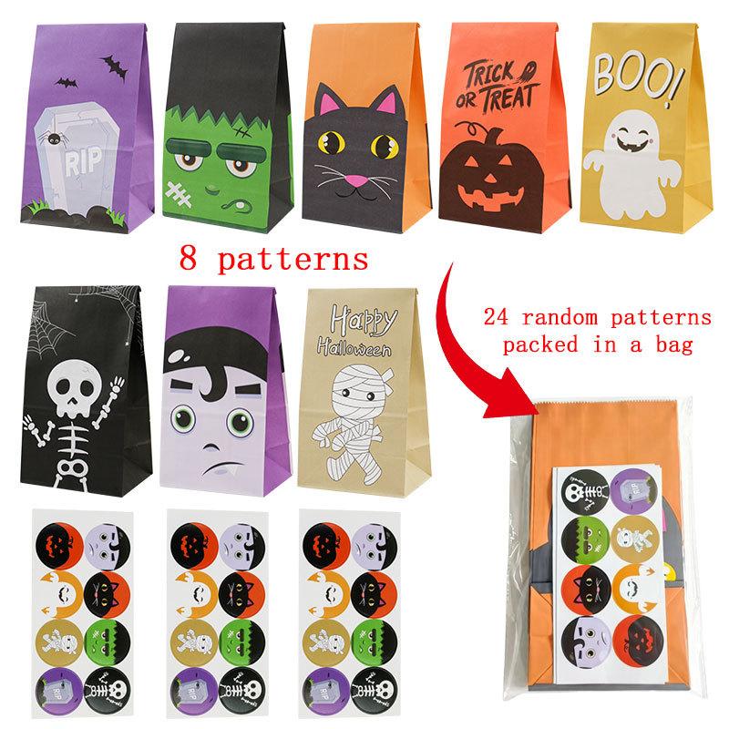 

Halloween Element Paper Food Bag, Ghost Pumpkin Skull Pattern Packaging Bag, Party Event Small Gift Bag