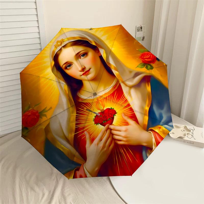 

1PC Sacred Heart of MaryAutomatic Open/Close Umbrella with Windproof, 8-Rib Sturdy Canopy, Durable Ribs, Fashionable Design1212A