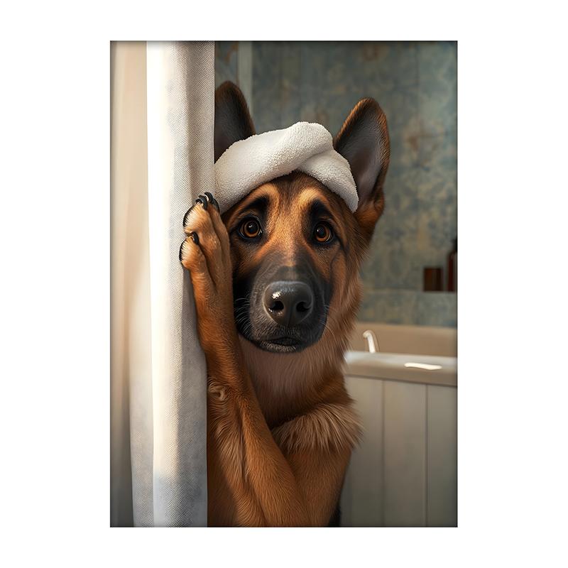 Cute Shower Dog Bathroom Decor Poster Dog in Bathtub Print Animal Murals Canvas for Home Decor Dog Lover Gifts