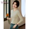Yu Zhaolin Damen Langarm-Basisshirt mit Stickerei