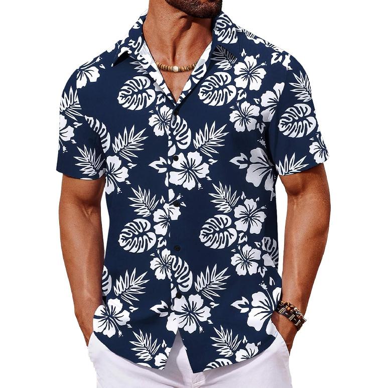 Mens Hawaiian Shirt Short Sleeve Button Down Shirts Tropical Floral Summer Beach Shirts