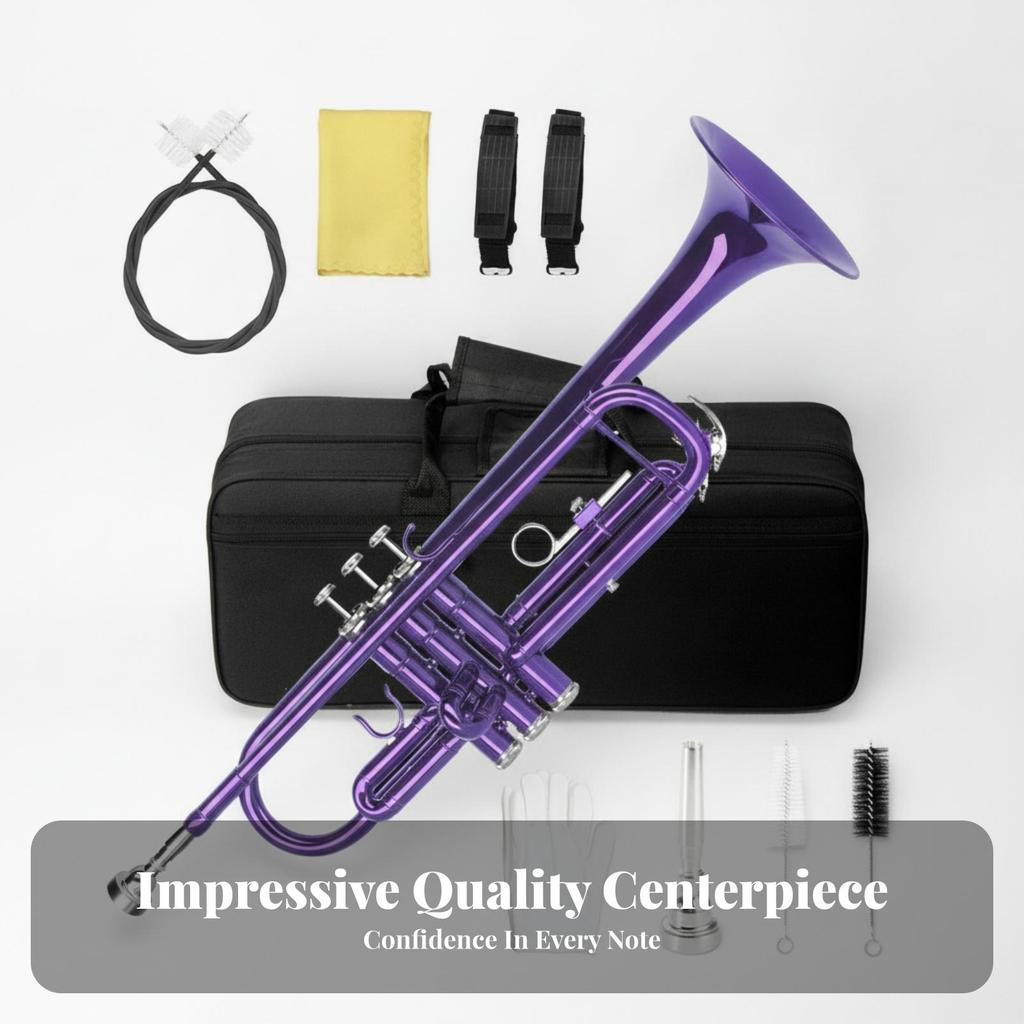 Trumpets Set for Beginner, Brass Student Instrument with Case, Cleaning Kit, Mouthpiece and