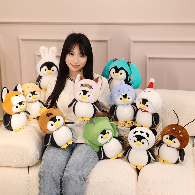 Cartoon Cute Penguin Turned Cat Shark Doll Plush Toy Kitten Doll Children Soothing Doll