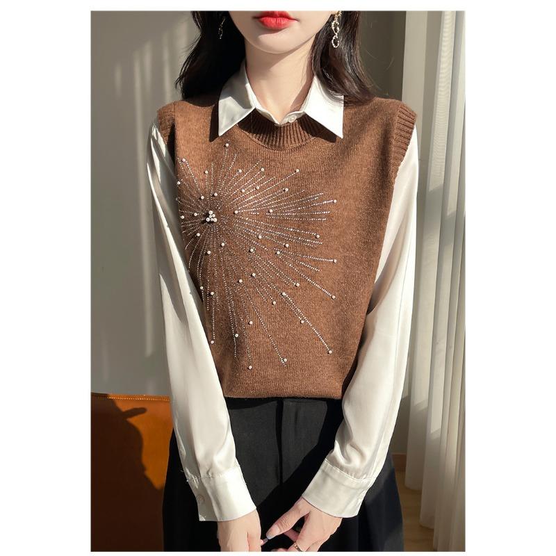 Damen S Rundhals Ärmellos Strickweste Pullover Lässig
