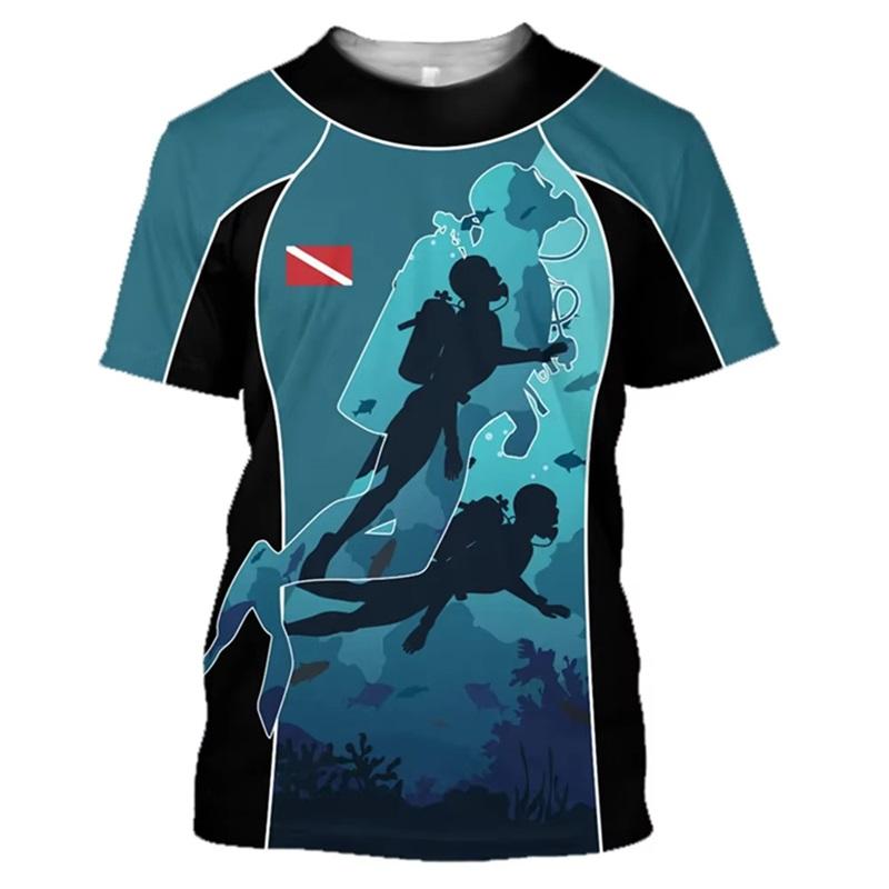 

Summer Men s Diving Printed T-Shirt Clothes 3D Round Neck Short Sleeved Oversized Tees Tops Streetwear New In Diving Tees Shirt XXS белый