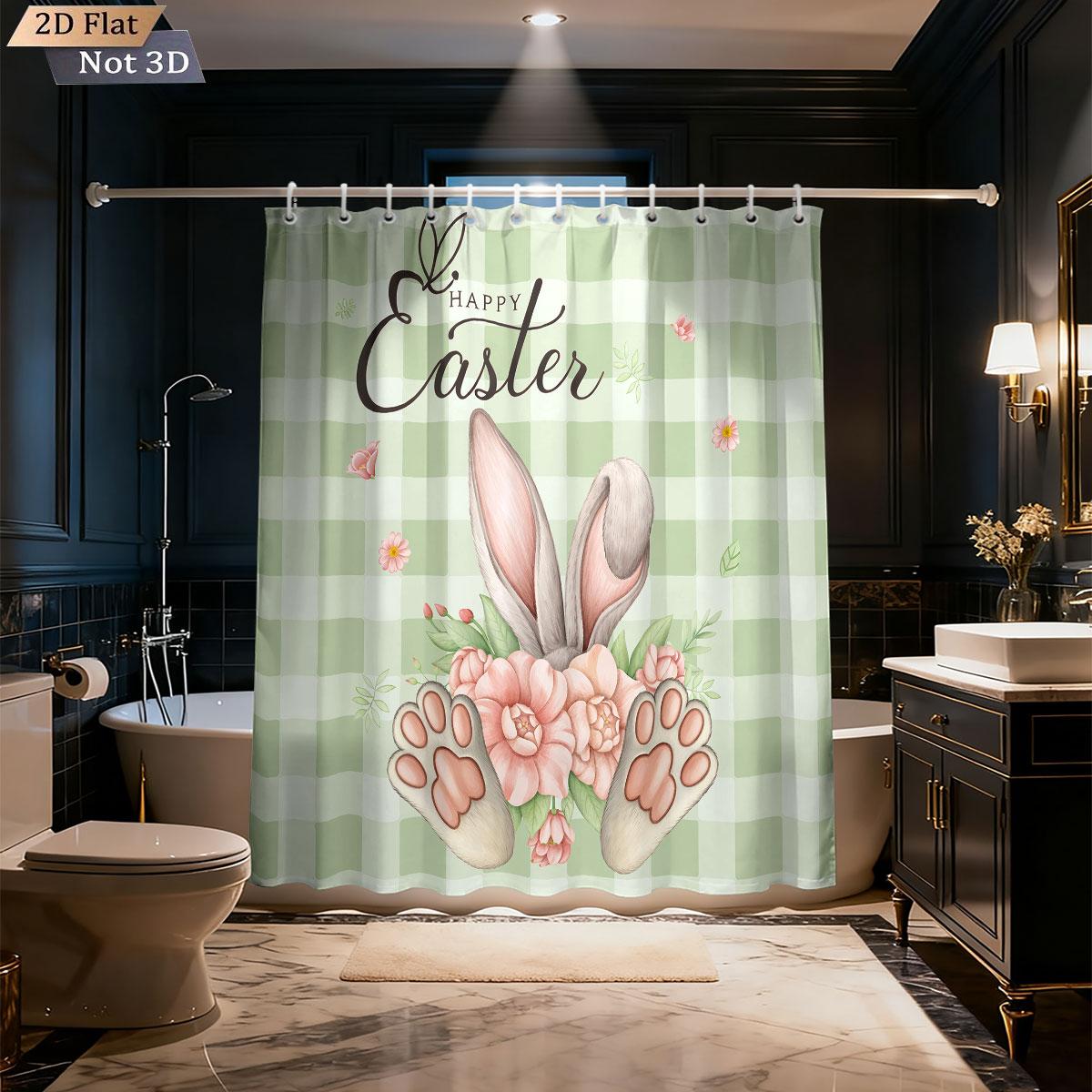 

1Pc Easter Cute Rabbit Printed Waterproof Shower Curtain Partition Privacy Hanging Curtain 12 Hooks Available In Various Sizes W60H190(CM)-1 Pcs
