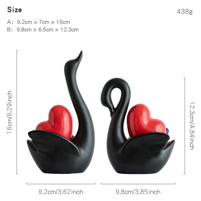 Love Couple Swan Ornament Ceramic Crafts Golden Love Sculpture White ceramic swan figurine  TV cabinet Home decor accessories
