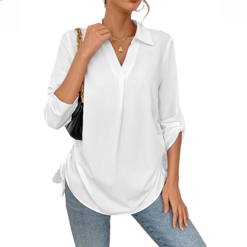 2024 Women's Lace-Up Drawstring Solid Color Pullover Shirt