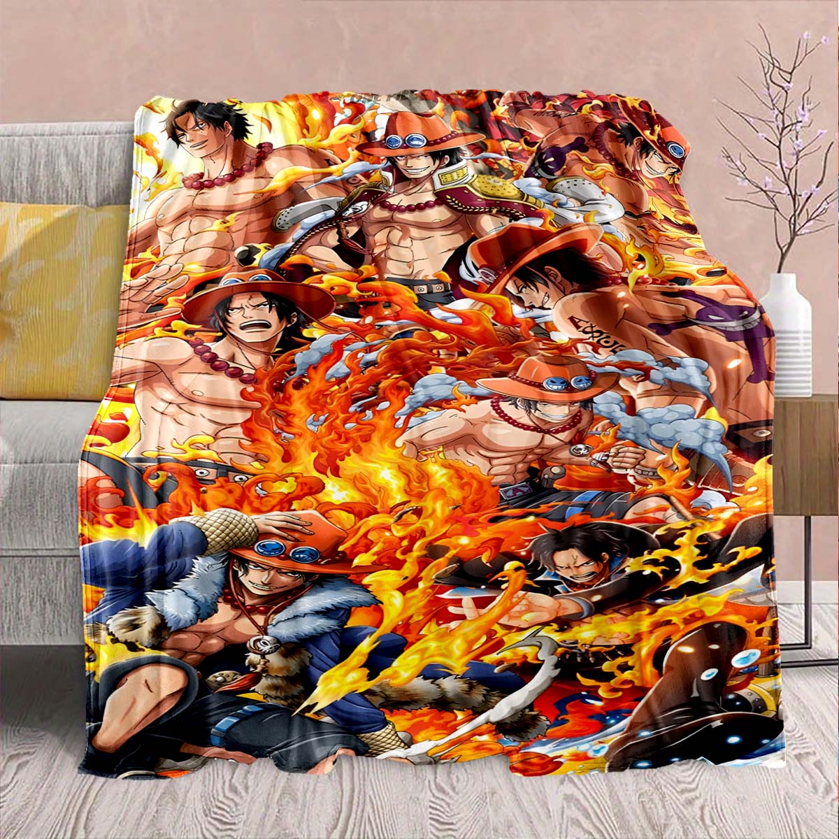 One Piece Anime Flannel Blanket - Soft Warm Perfect for Sofa, Bedding Camping Travel Office Home Decor -QJY 75x90cm
