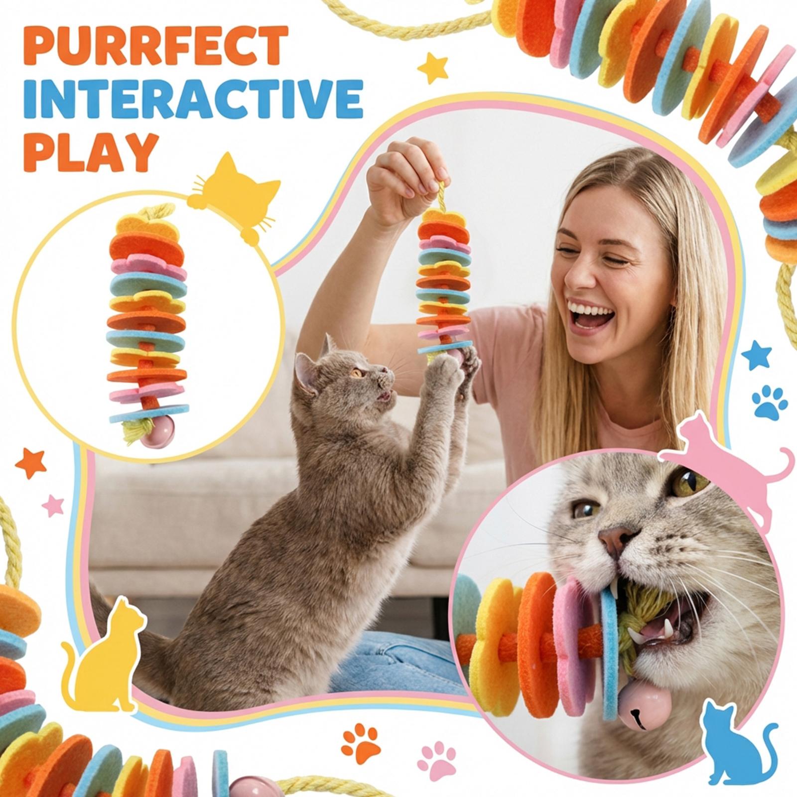 

Интерактивная игрушка для кошек - Подвесная жевательная игрушка с колокольчиком и кошачьей мятой для самостоятельной игры, стачивания зубов и снятия скуки One Size