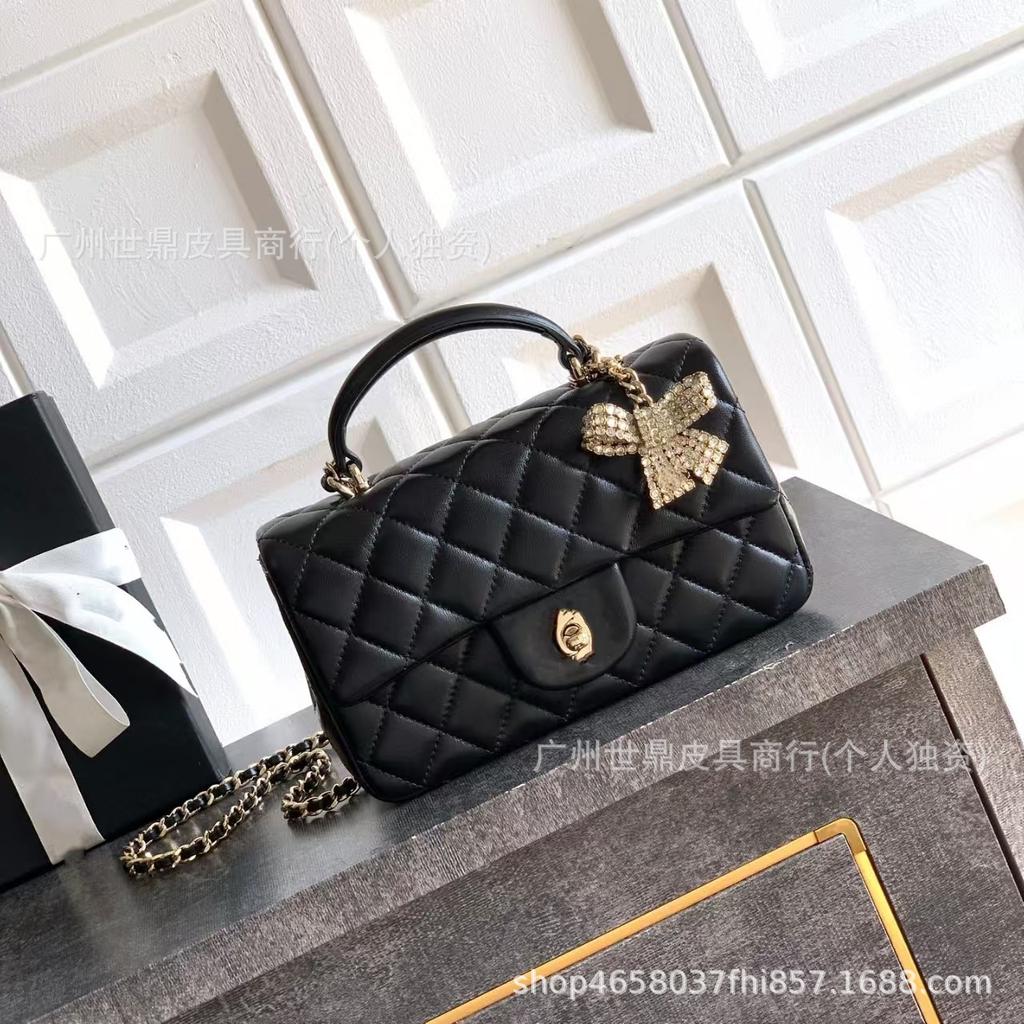 High-quality New Mini25K Bow  Style Sheepskin Diamond-grid Chain Bag Portable Single Shoulder Flip