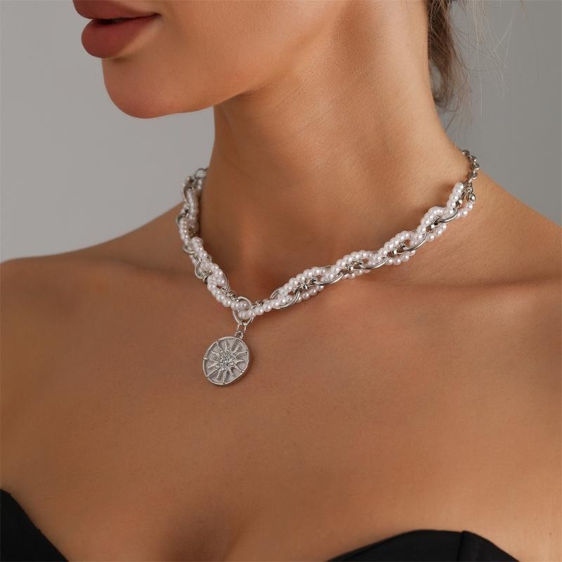 Star Pearls Chokers Necklace Sturdy Alloy Chain Delicate Adjustable Length Daily Accessory