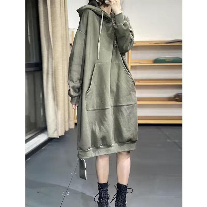 Plus Size Women Autumn Winter Long Dress Loose Casual Oversized Hoodie Hooded Sweatshirts Dresses