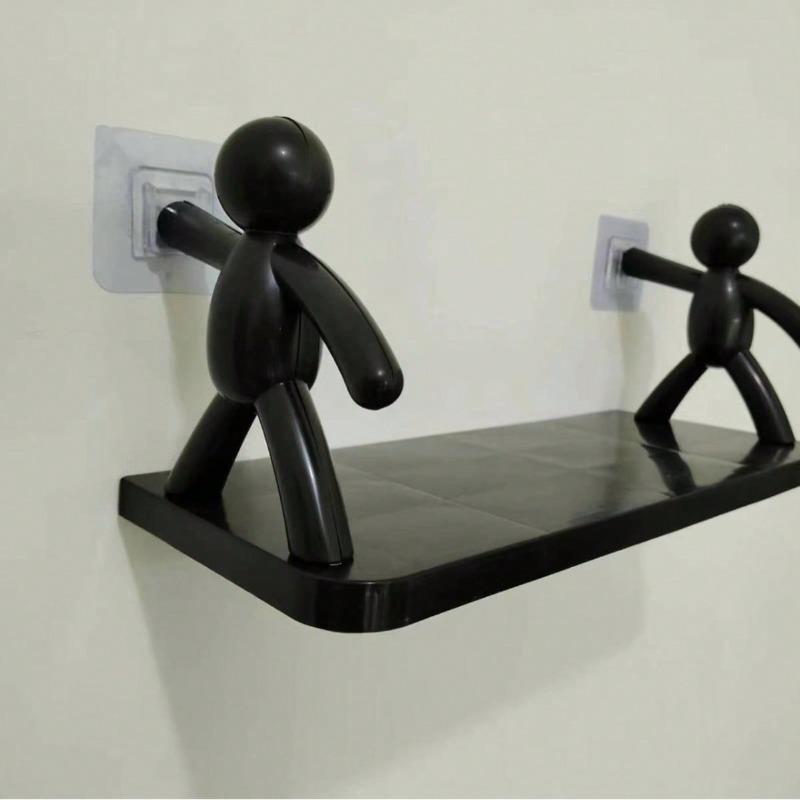 1 Stück Niedliche Weiße Statue Wandmontage Aufbewahrungsregal - Kein Bohren Erforderlich, Perfekt Für Badezimmer- Und Küchenorganisation