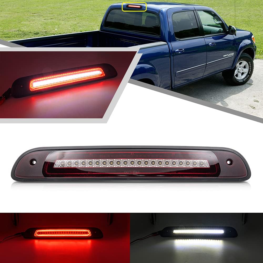 Smoked Lens Red/white LED 3rd Third Brake Light for Toyota Tundra 2000-2006 with Strobe Feature Cargo Lamp OEM High Mount Brake Lamp Red lens
