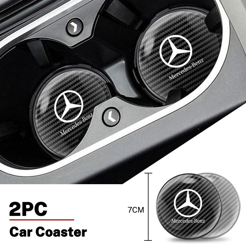 2025 Hot Car Anti-slip Coaster Mat Carbon Fibre Water Cup Pad For Mercedes Benz AMG W176 W212 W168 W222 W204 W190 C300 Interior