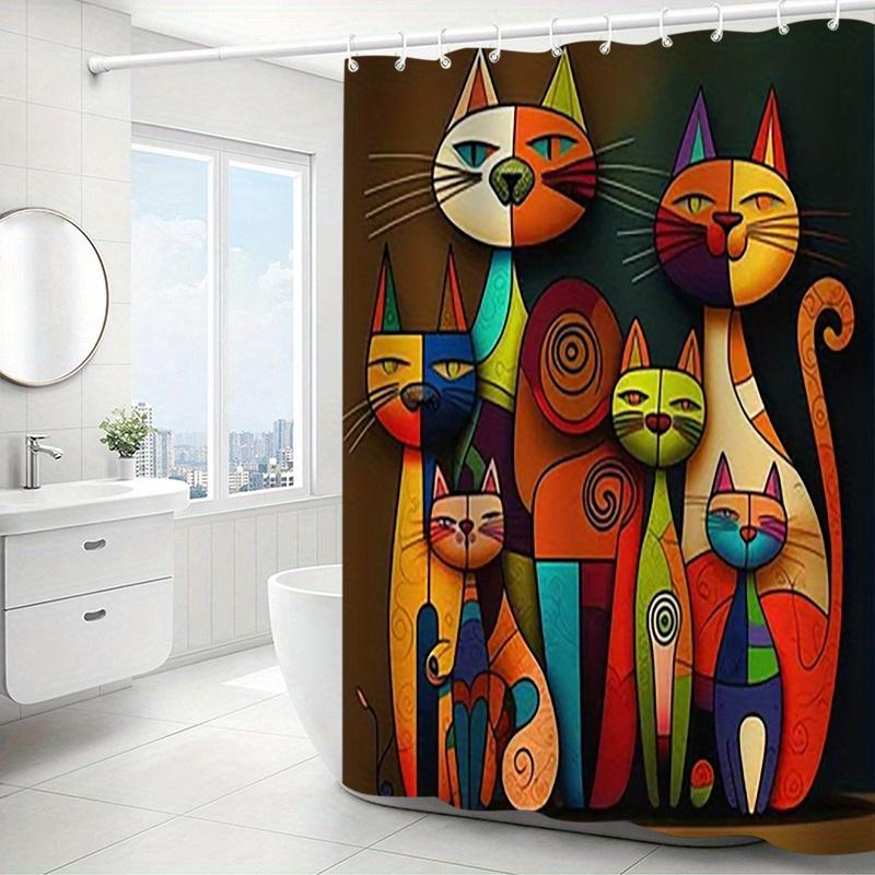 Colorful Abstract Cats Waterproof Mildew-Resistant Shower Curtain - Whimsical Design for a Fun and Artistic Bathroom Décor