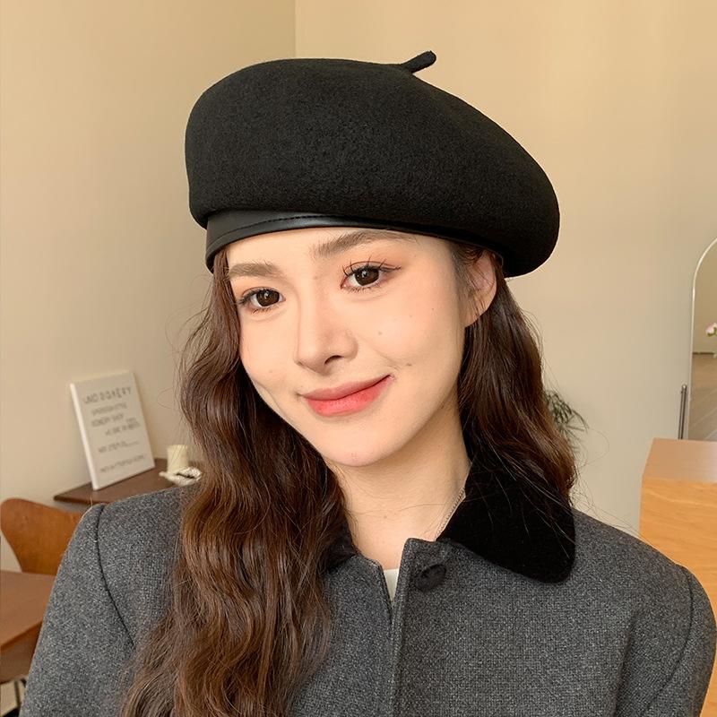 

Temperament celebrity beret children autumn and winter warm pumpkin hat showing a small face high-end wool painter hat 55-59CM