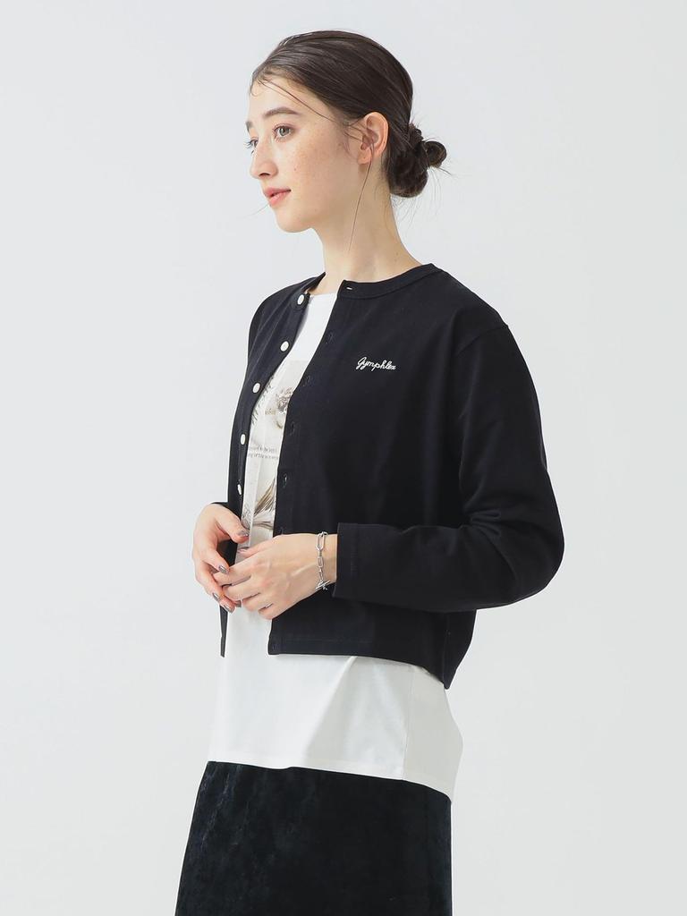 B:MING LIFE STORE by BEAMS Women's Gymphlex Cotton Long Sleeve Short Tee Cardigan, Black, Size 14