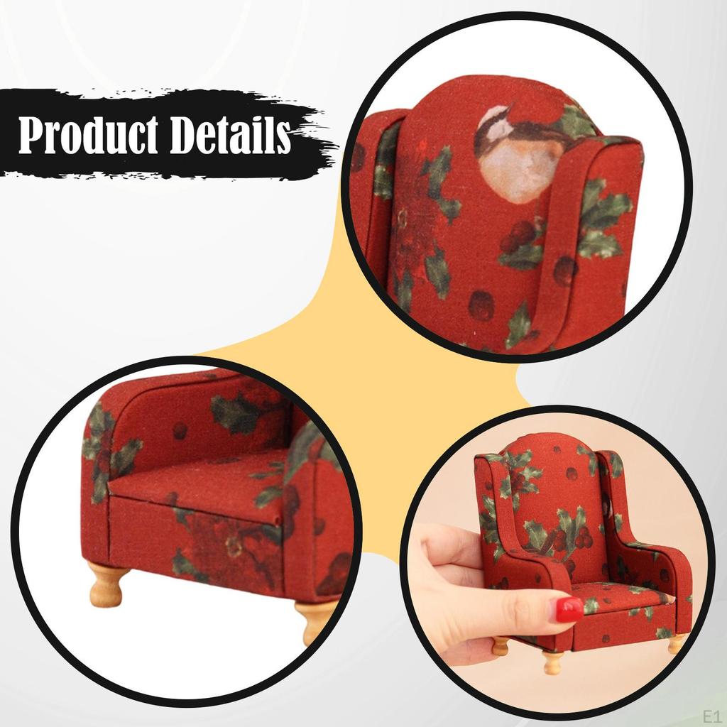 Boneca Sofá Miniatura Poltrona Sofá Mini Cadeira de Acento Retrô Americano Vintage Tecido Modelo de Mobiliário