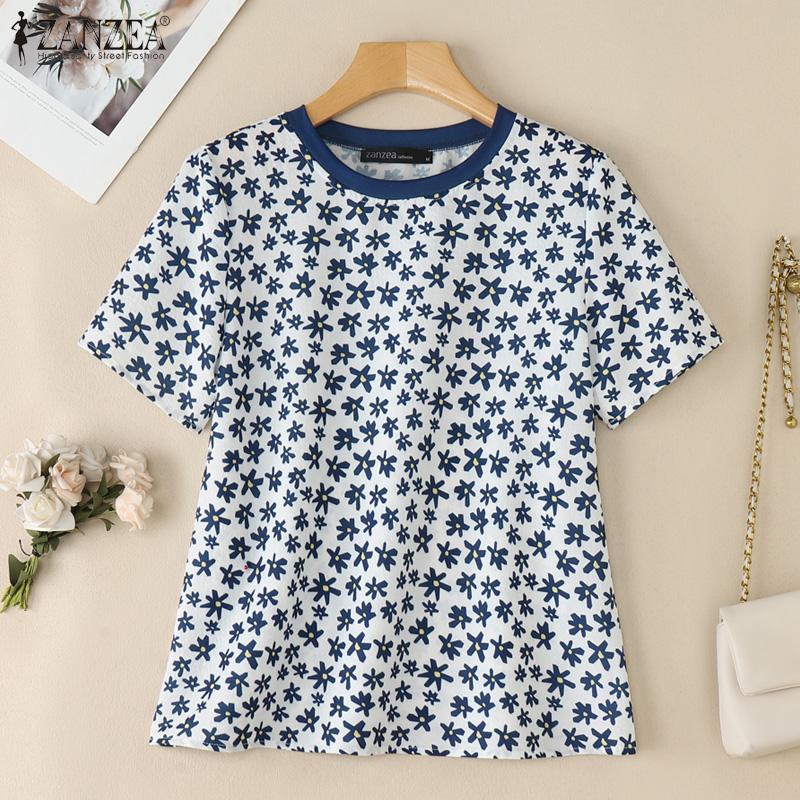 

ZANZEA Women Casual Round Neck Loose Floral Print Short Sleeve Blouse S