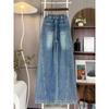 Dimanaf 2025 Plus Size Autumn Blue Basic Elastic Jeans Women Loose Denim Wide-leg Pants Big Casual Pants 6XL