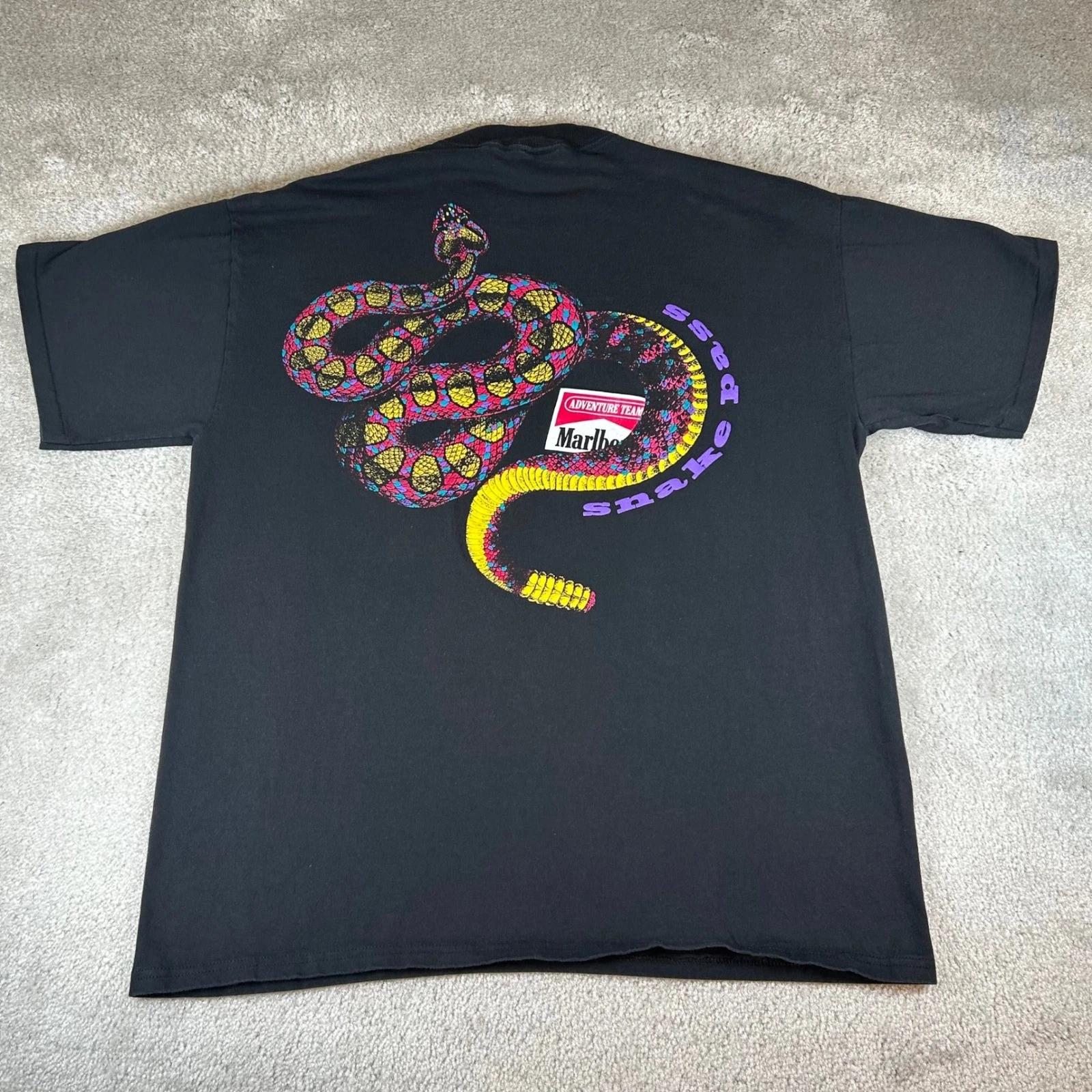 Vintage 90s Marlboro Adventure Team Snake Pass T-shirt Men s XL Black Pocket USA M