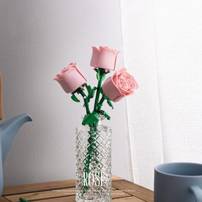 1 Set Baustein Rose Zweig DIY Handgemachte Bunte Blume Block Montage Spielzeug Kunststoff Blumen Pflanzen Dekoration Kinder Erwachsene Mädchen Geschenk
