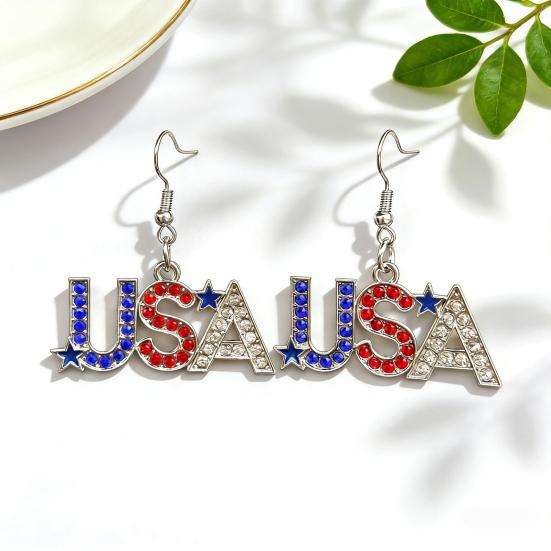 1 Pair Hook Earrings American Independence Day Pattern Hollow Heart Star Shape Red White Blue Earrings Jewelry Accessories