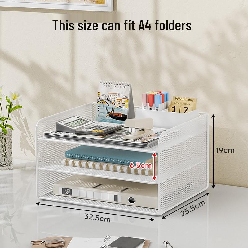 Multi-Layer A4 Desktop File Organizer and Bookends: Office Document Rack and Storage Box