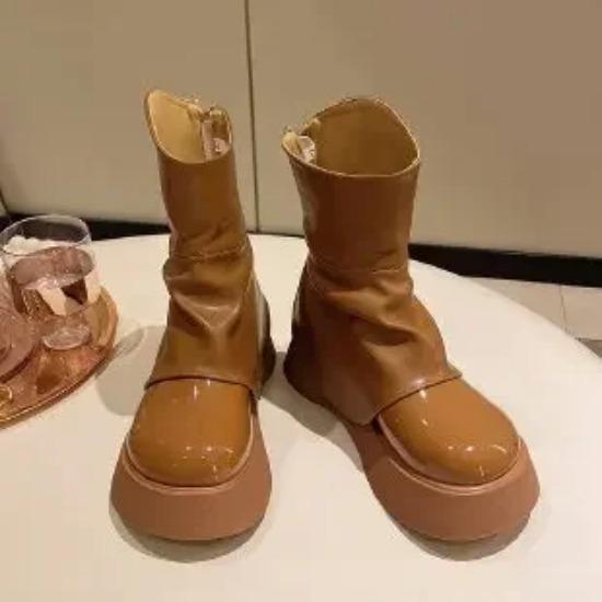 Womens Round Toe Platform Knee Thigh Boots Chunky High Heel Wide Tube Pull On Shoes Retro Chelsea Western New  Winter