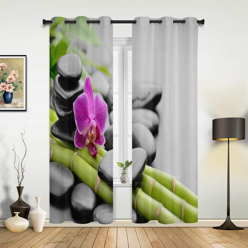 Orchid Dewdrop Zen Stone Arrow Bamboo Curtains for Bedroom Living Room Drapes Kitchen Children's Room Window Curtain Home Decor