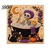 Whimsical Ghost And Pumpkin Art Halloween Faux Pearl Kit, Cute Skeleton Painting Handmade Gift for Craft Lovers DIY 3D Kit Adults, Fall Home