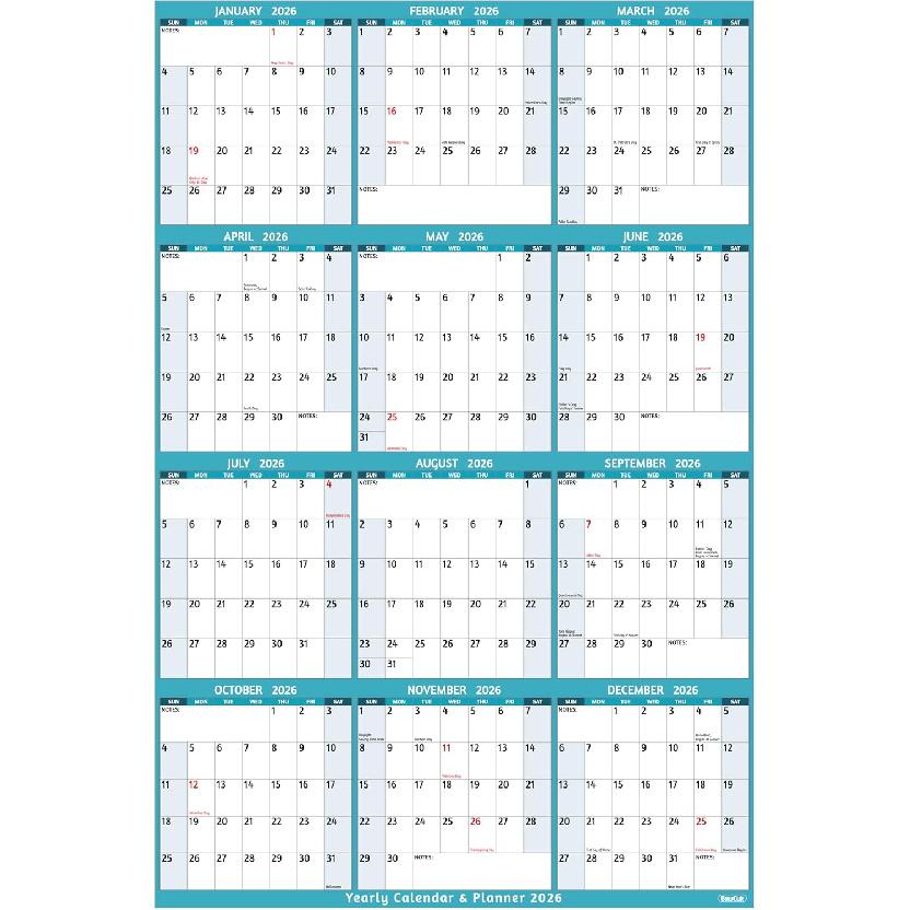 2026 Yearly Wall Calendar - Large Yearly Calendar 2026, 25.2  x 38.2  (Open), Jan 2026 - Dec 2026, 2026 Calendar, Large Wall Calendar 2026, Full Year