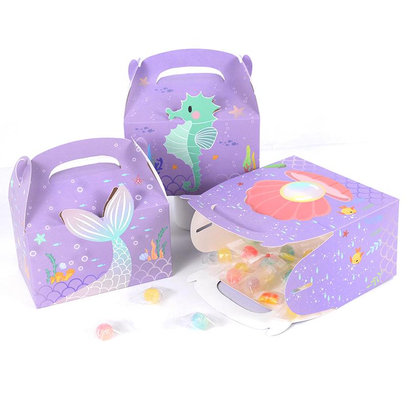 6Pcs Mermaid Tail Paper Gift Box Candy Cookie Snack Packaging Boxes Kids Little Mermaid Theme Birthday Party Decoration Supplies