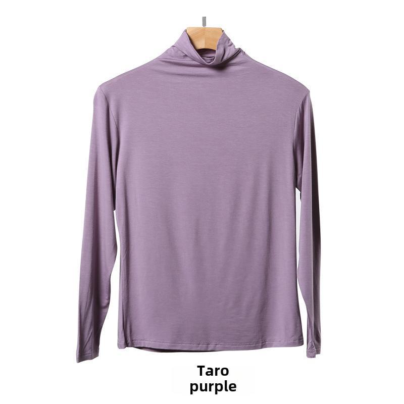 Korean Half-High Collar Slim Fit Modal T-Shirt - Long-Sleeve Solid Color Top