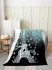 Glitter Print Eiffel Tower Plush Throw Blanket Teal Blue All Season Bed Blanket Paris Flannel Fleece Throw x Inches