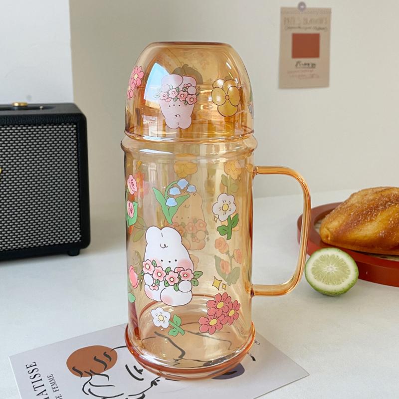 

Кавайный Чайник Стеклянный Зайчик 1000 мл Большой Чайник Милый Прозрачный Портативный Для Фруктового Сока Цветочного Чая Холодо- Жаростойкий Чайник для Воды Подарок