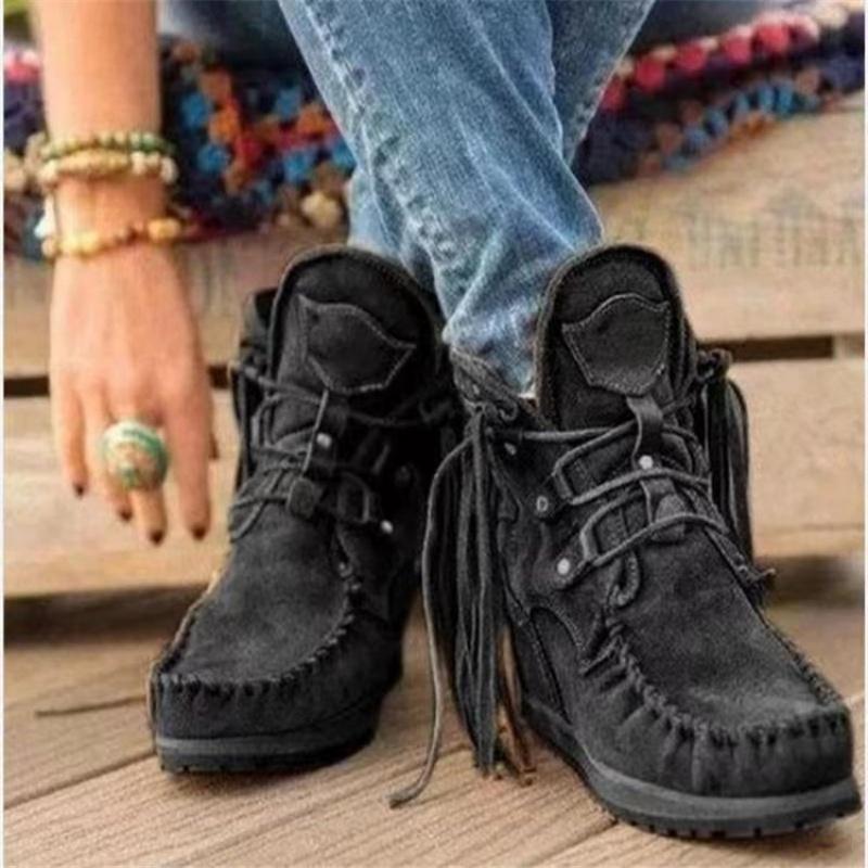 2025 Winter Thick Bottom Large Size 40-43 Tassel Lacing Women's Boots