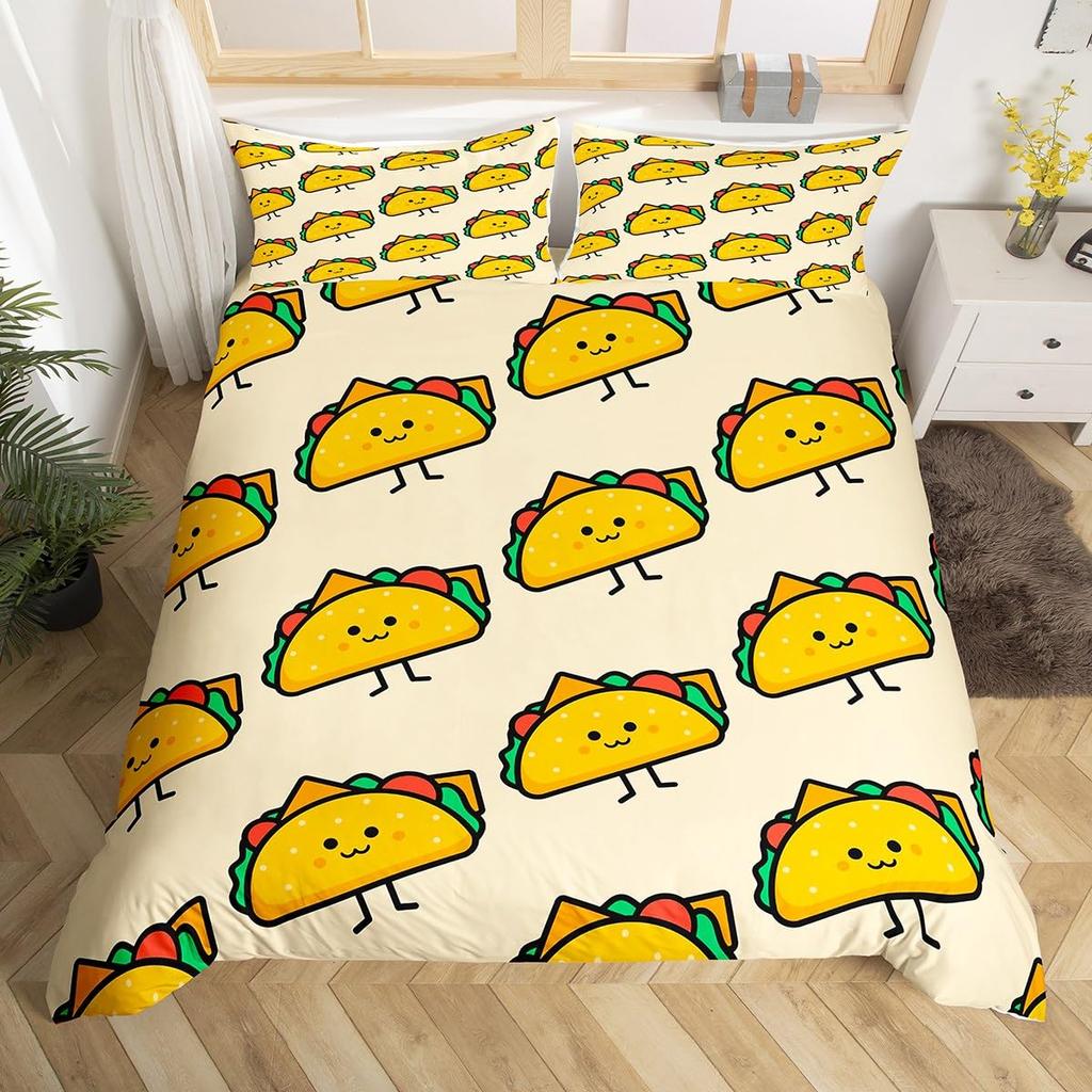 Funny Food Duvet Cover Mexican Taco Bedding Set Twin,Avocado Pepper Realistic Food Design Quilt Cover Easter Gift Party Decor