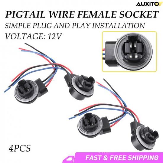 4PC 3457 3157 Universal Pigtail Wire Socket Two Harness Front Turn Signal Light