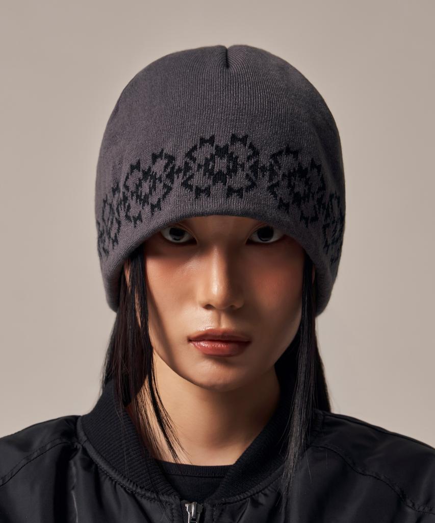 IDWS Ethnic Jacquard Maxi Beanie Gray