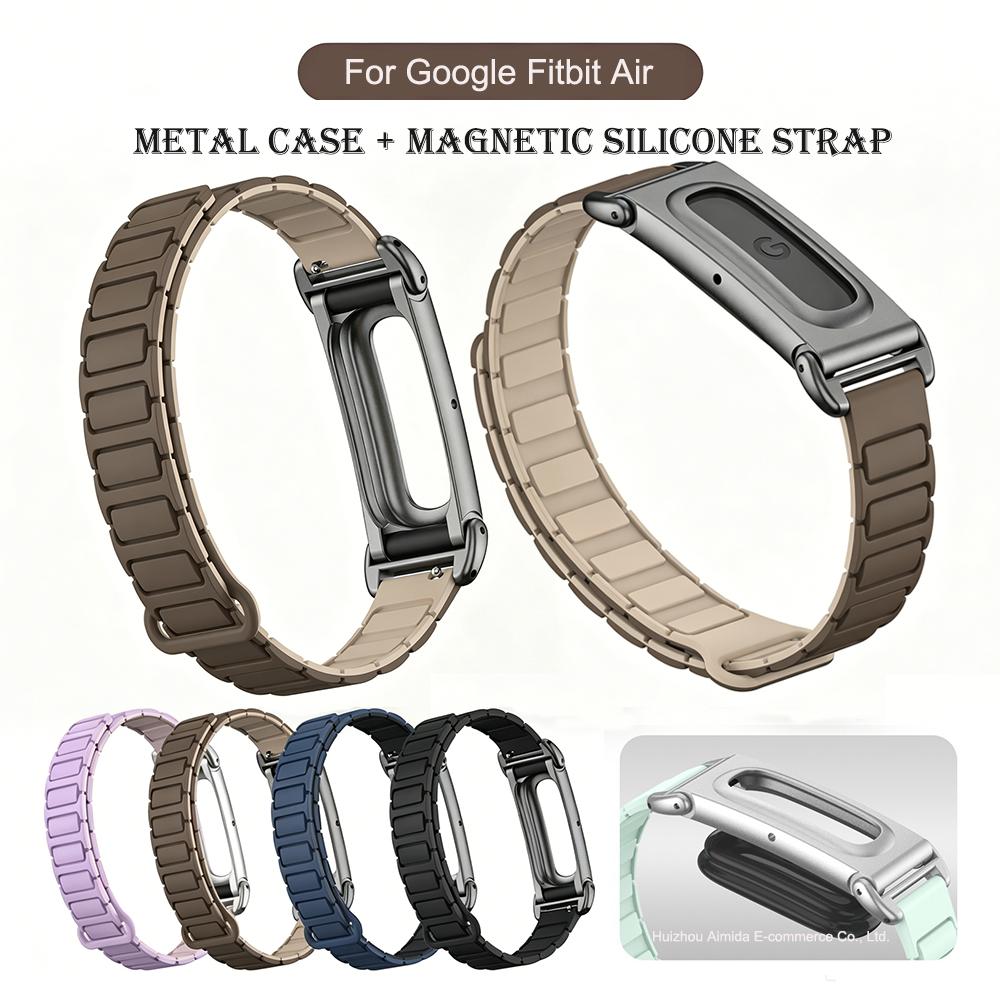 Advanced For Google Fitbit Air Adjustable Magnetic Silicone Watch Strap With Metal Protective Frame Case Sport Wrist Bracelet