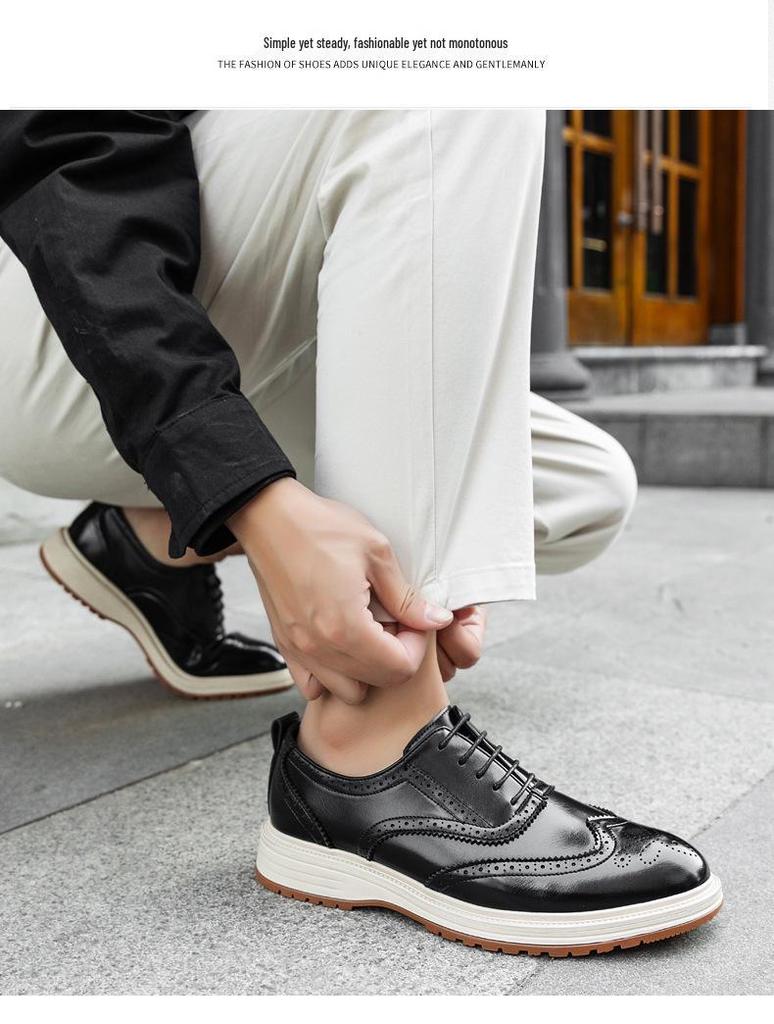 2026 Spring Men's Brogue Shoes: Korean Style, British Trend, Breathable, Formal Leather for Weddings and Business